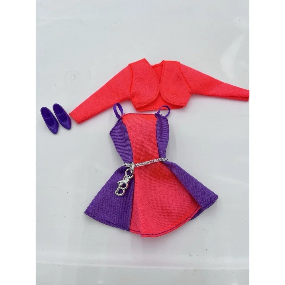 Vintage 1992 Earring Magic #7014 Barbie Doll Mini Dress Outfit Hot Pink W/ BELT